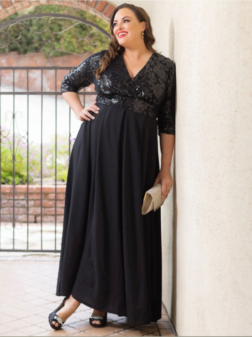 Kiyonna Black Paris Pleated Sequin Evening Gown Woman’s Plus size 2X (18-20)